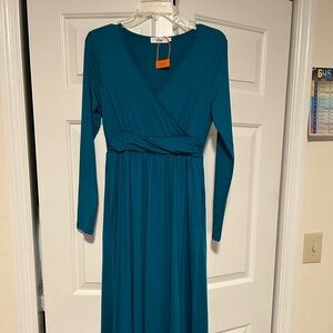 Elegant Teal Long Sleeve Dress